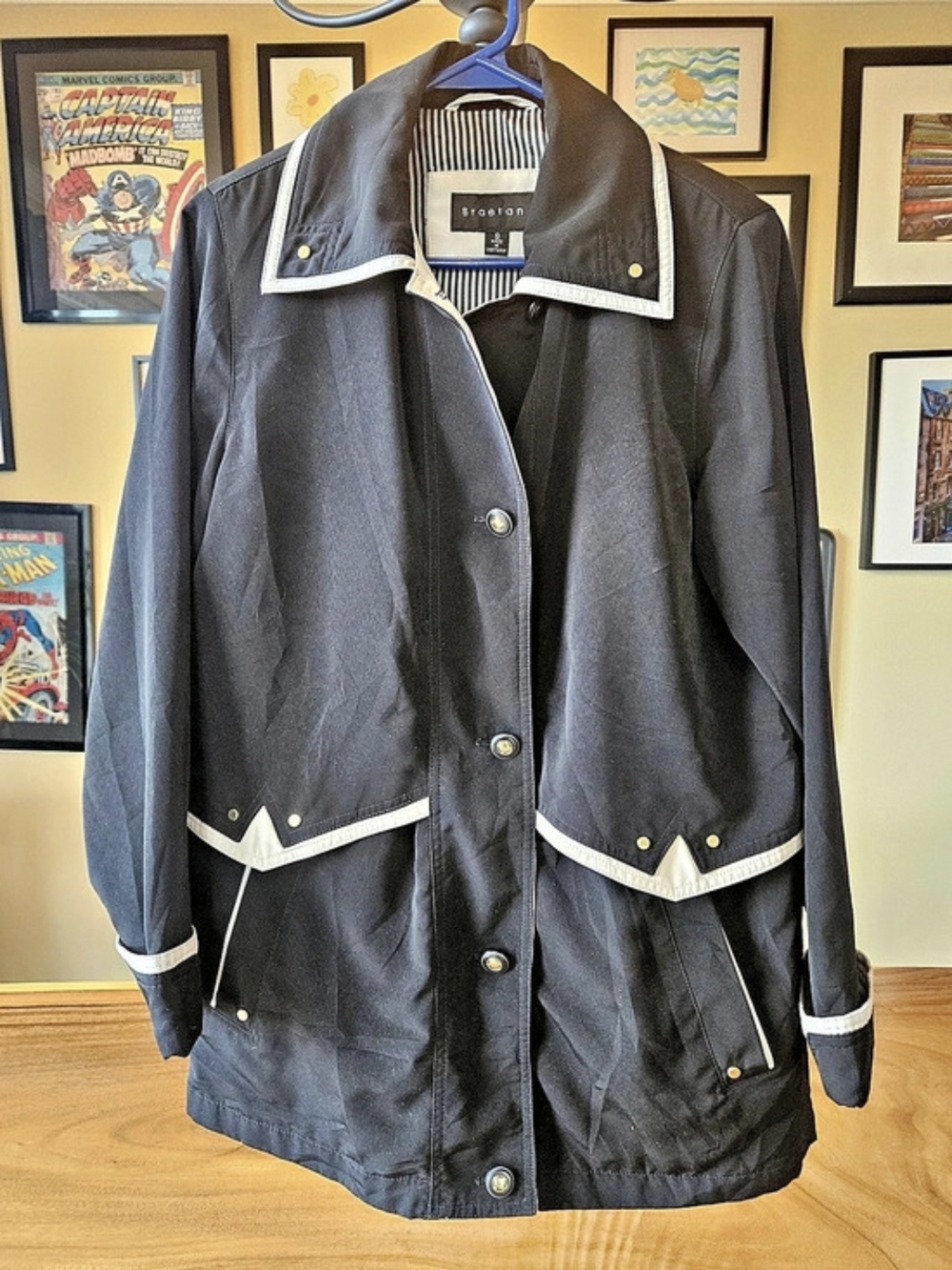 Braetan Vintage Utility Jacket Black & Cream Drawstring Waist Size Small